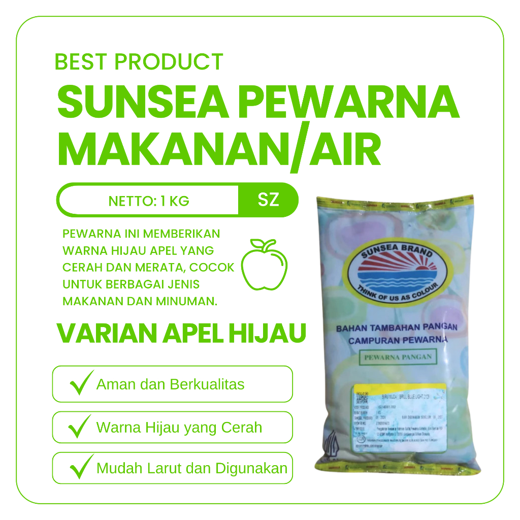 

SUNSEA Brand Pewarna Makanan/ Pewarna Air Hijau Apel (Apple Green) 1kg