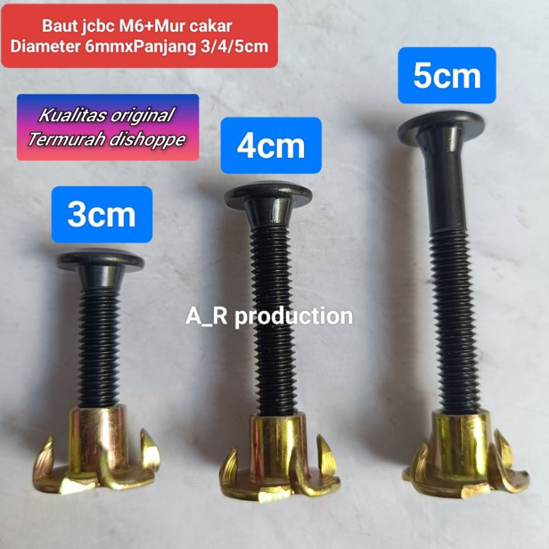 Baut mur cakar box speaker M6 panjang 3cm/4cm/5cm bahan baja Diameter 6mm baut Jcbc M6x30/M6x40/M6x5