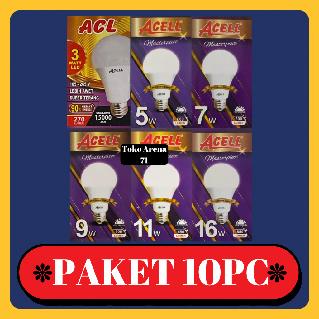 (PAKET 10PC) Lampu LED Acell / Bohlam LED Lampu Hemat Energi SNI 3 5 7 9 11 16W Watt
