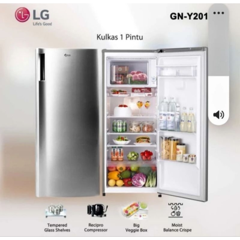 KULKAS LG LOW WATT 1 PINTU GN-Y201 (164L) BERGARANSI RESMI 5THN