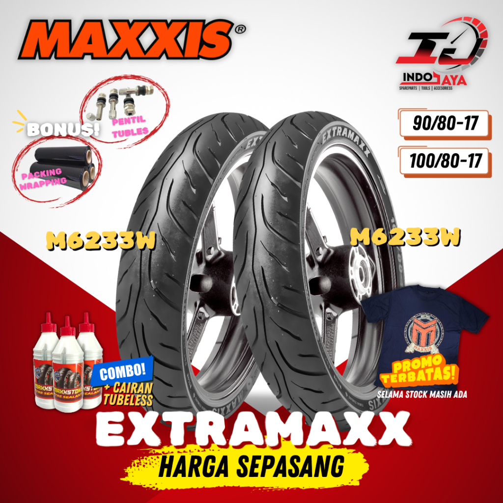 [PAKET MURAH SEPASANG] BAN MAXXIS EXTRAMAXX TUBELESS (90/80-17 & 100/80-17) M6233W / M6234W / M6233 