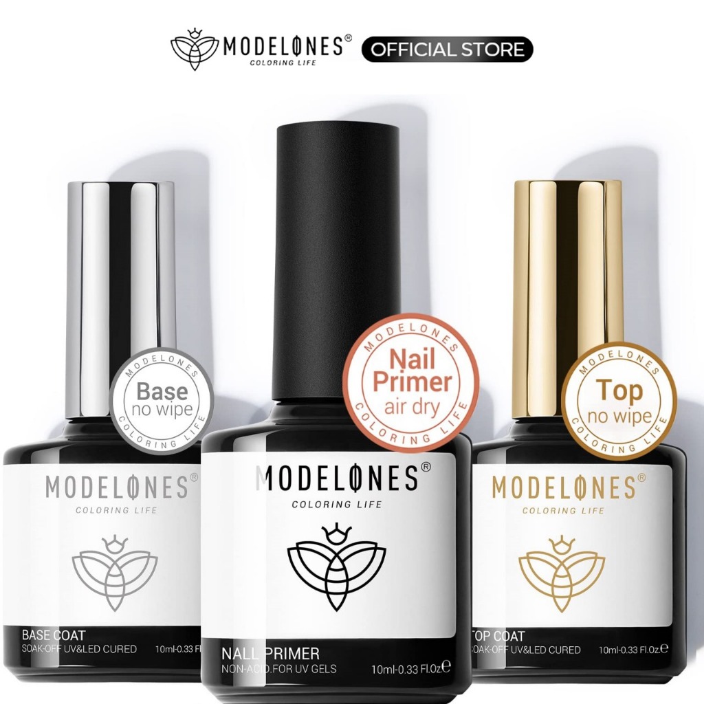 NEW MODELONES Gel Top Coat and Base Coat With Nail Primer, 3 Pcs 10 ml No Wipe Base and top coat Gel