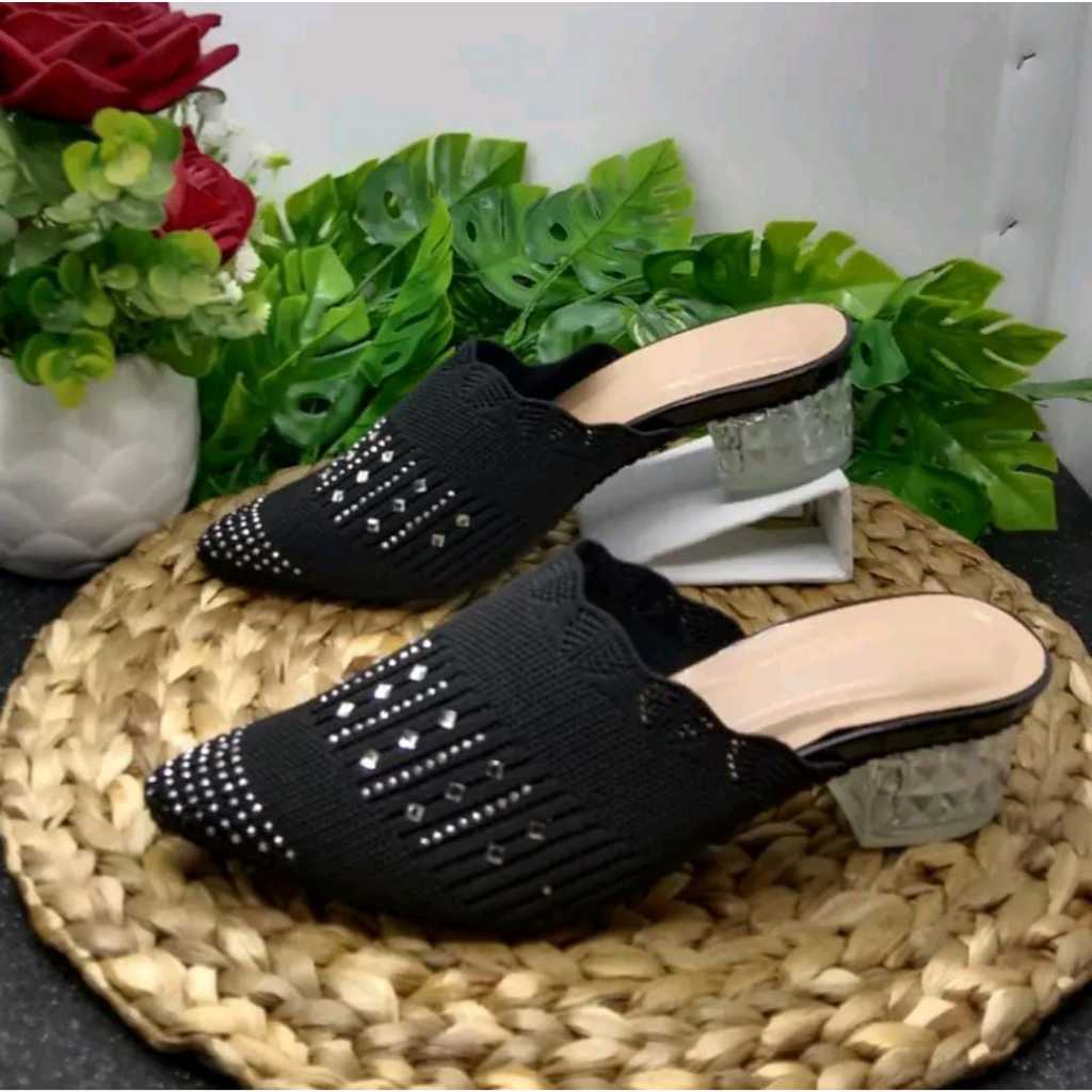SANDAL WANITA RAJUT HAK KACA 5 CM VARIASI  / SEPATU BAPAU RAJUT IMPORT HAK KACA FLX-01