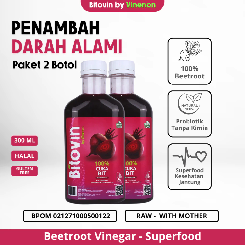 

BITOVIN Paket 2 Botol - Cuka Buah Bit Membantu Kesehatan Jantung Penambah Darah