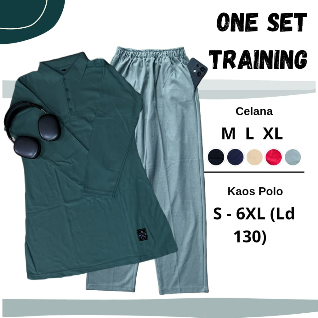 [NEW ARRIVALS] One Set Setelan Training Tunik Wanita Celana SAGE + Kaos Krah