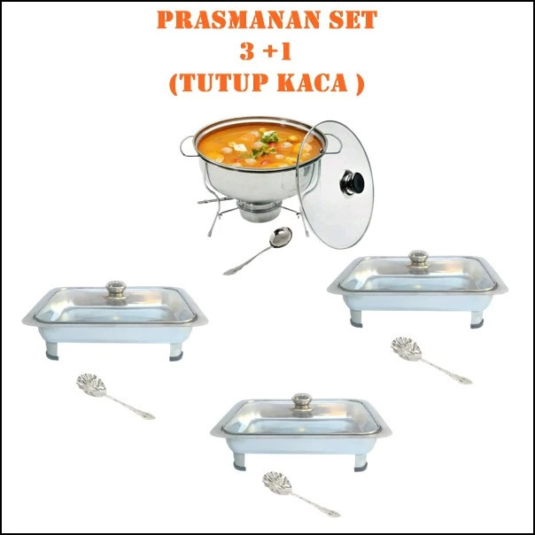 Prasmanan Sinda Set Tutup Kaca 3+1 Wadah Saji Makanan Set