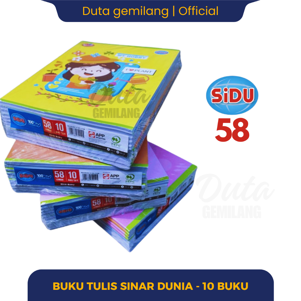 

BUKU TULIS 58 LEMBAR - BY SiDU NOTEBOOK A5 SINAR DUNIA PER PACK (10PCS) - DUTA GEMILANG