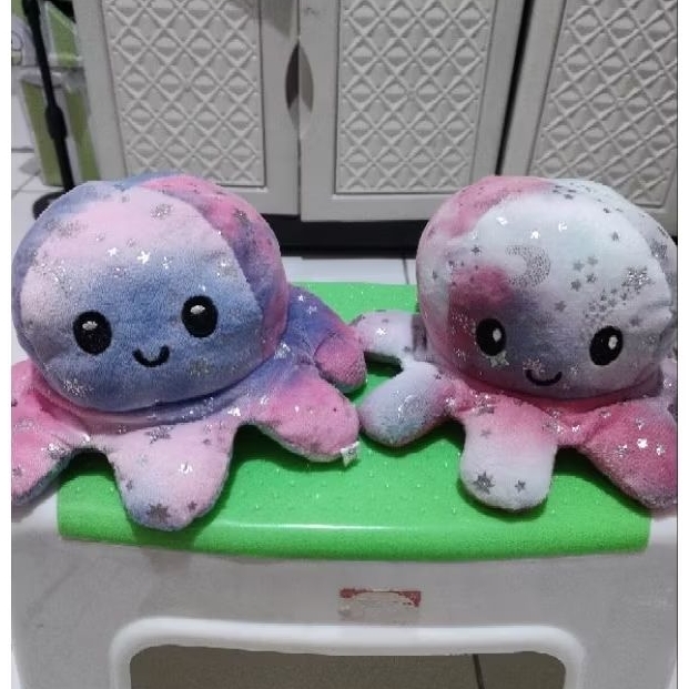 Boneka Gurita Octopus reversible bolak balik muka senyum marah warna warni colorful colourful pink u