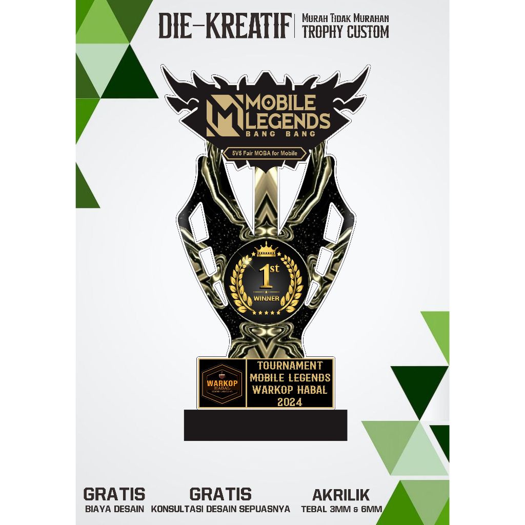 Trophy Mobile Legend/Piala MLBB/Plakat Mobile Legends/Bahan Akrilik 3mm dan 6mm/Bisa Customs