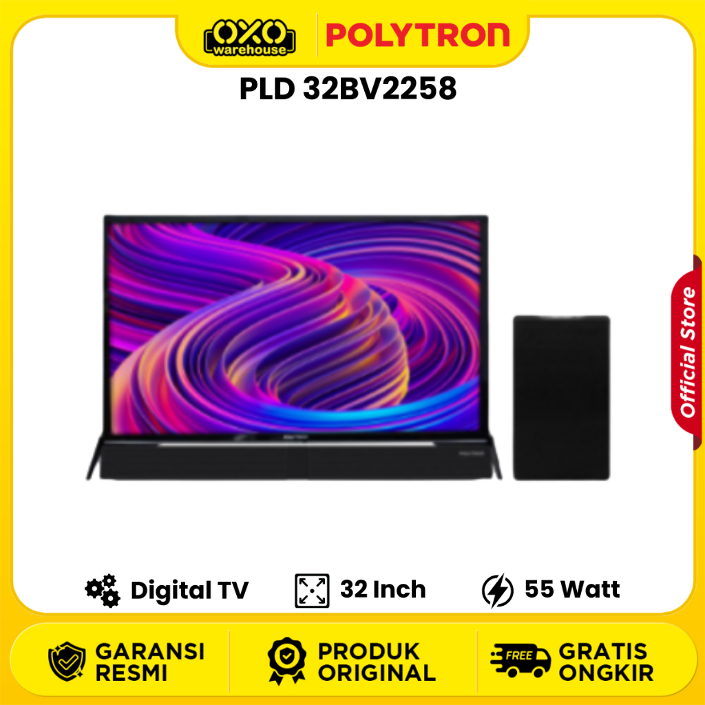 POLYTRON LED TV Digital 32 Inch PLD 32BV2258 Cinemax Soundbar & Subwoofer Low Watt Garansi Resmi