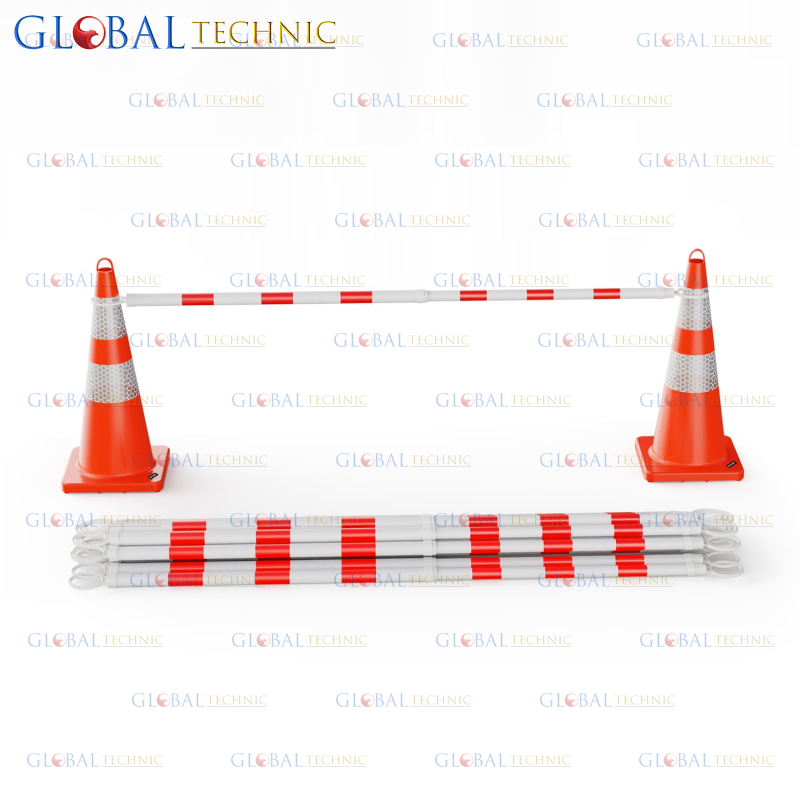 Safety Traffic Cone Bar Reflective Abs Retractable Cone Pole / Cone Bar Penghubung Kerucut