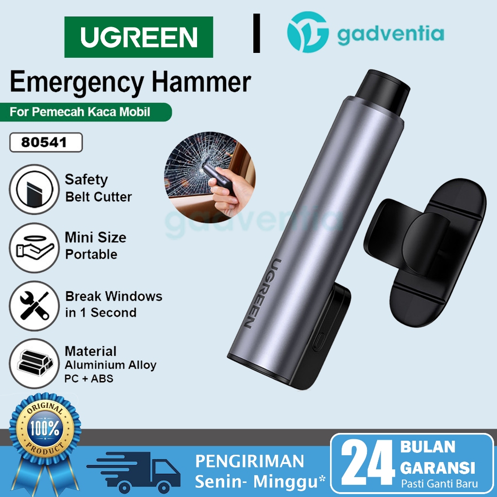 Ugreen Emergency Hammer For Vehicle With Cutter Alat Pemecah Darurat Kaca Mobil Pemotong Seat Belt