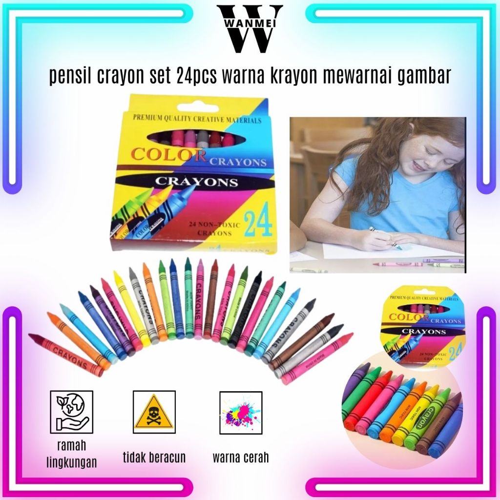 

WM Pensil Crayon Isi 24 Warna / Pensil Warna Gambar 24pcs / Crayon Set Anak Art Set / Art Set 24pcs