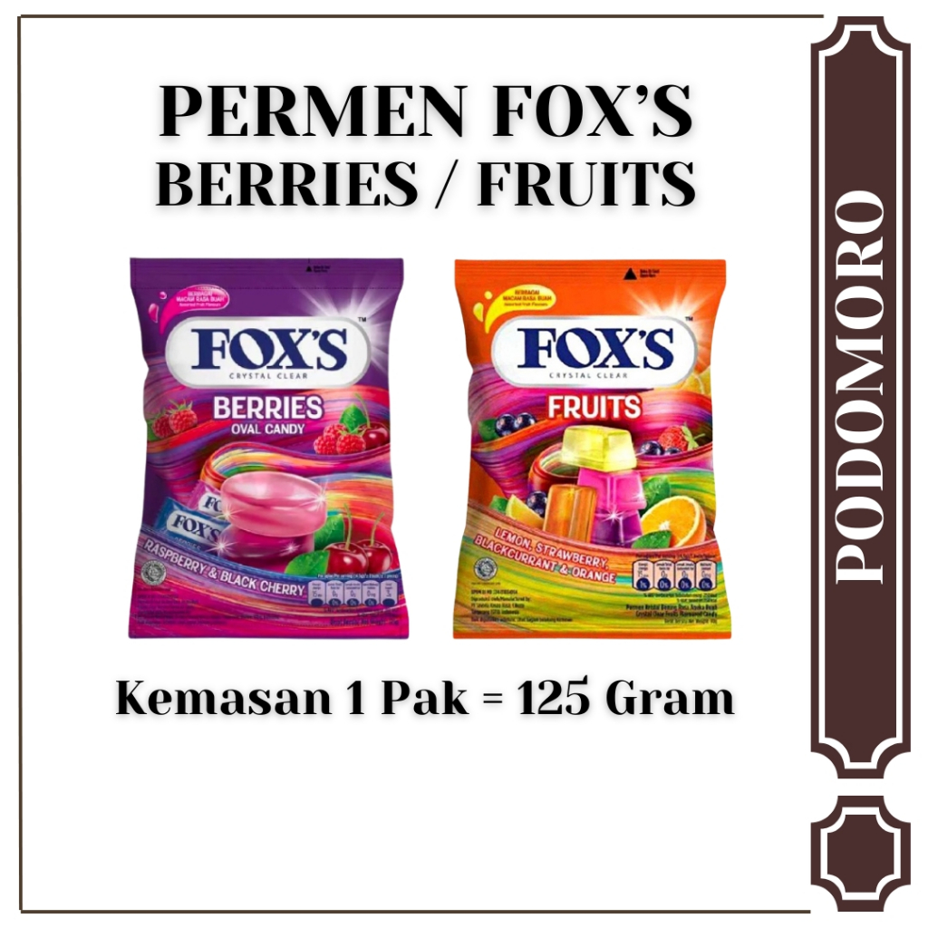 

Permen Fox's Rasa Berries / Fruits Permen Oval Candy - 1 Pak isi 125 Gram