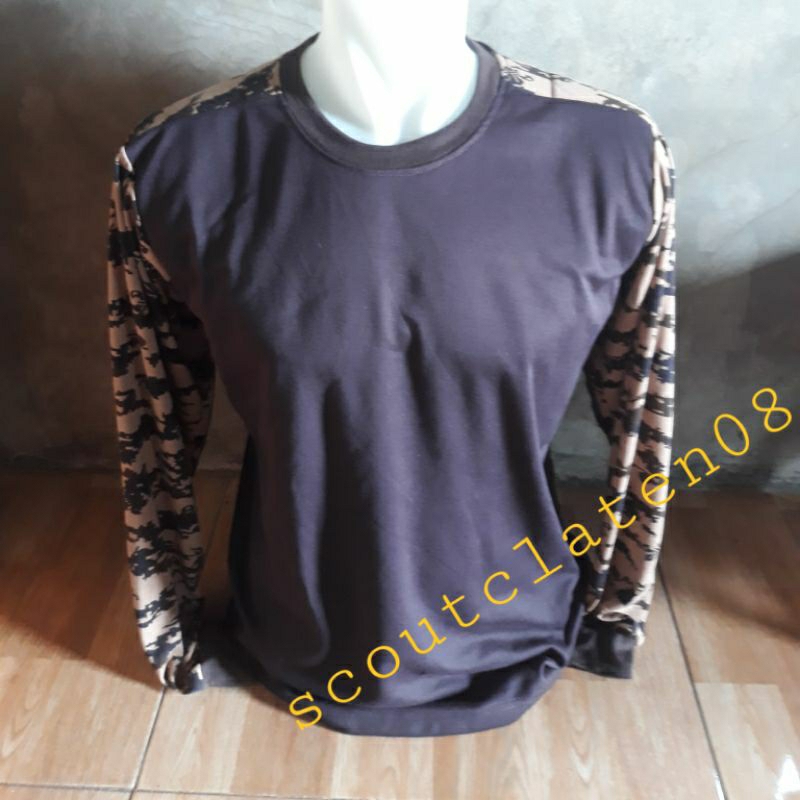 KAOS LORENG PRAMUKA/KAOS PDL/KAOS LAPANGAN/LENGAN PANJANG KOMBINASI WARNA COKLAT TUA