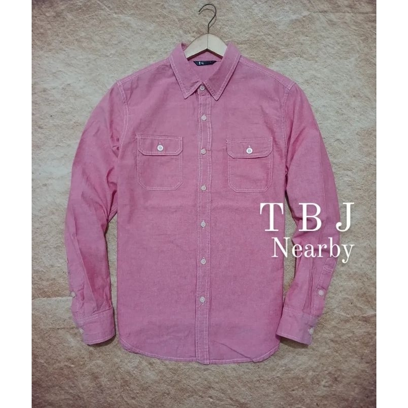 shirt outer TBJ warna peach bahan katun adem bekas second preloved