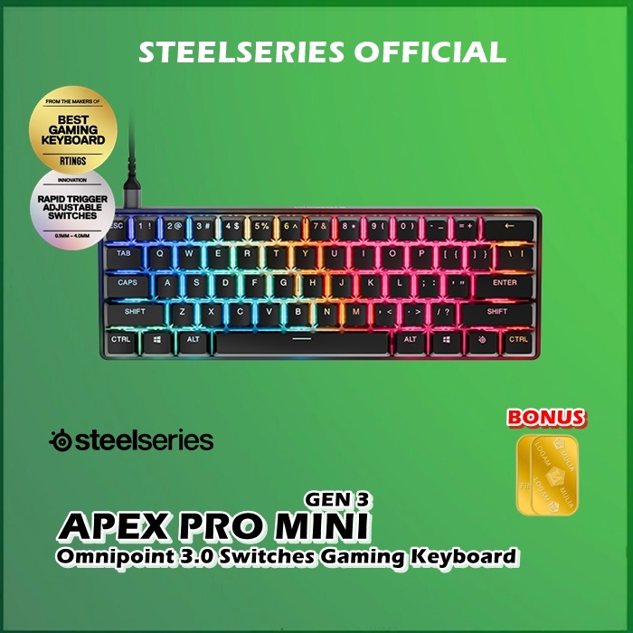 SteelSeries Apex Pro Mini Gen 3 Keyboard Mekanik 60% Hitam