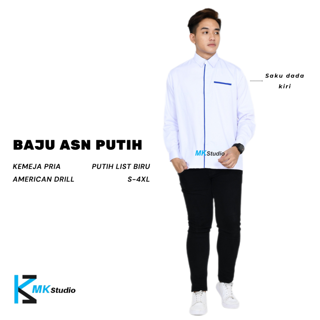 Kemeja Putih Pria/Kemeja Putih Wanita/Kemeja Lengan Panjang/Baju Kombinasi Lis/Baju Kerja Kesehatan