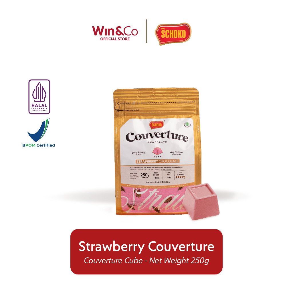 

SCHOKO Strawberry Chocolate Couverture Cube / Kovertur Dadu - 250g