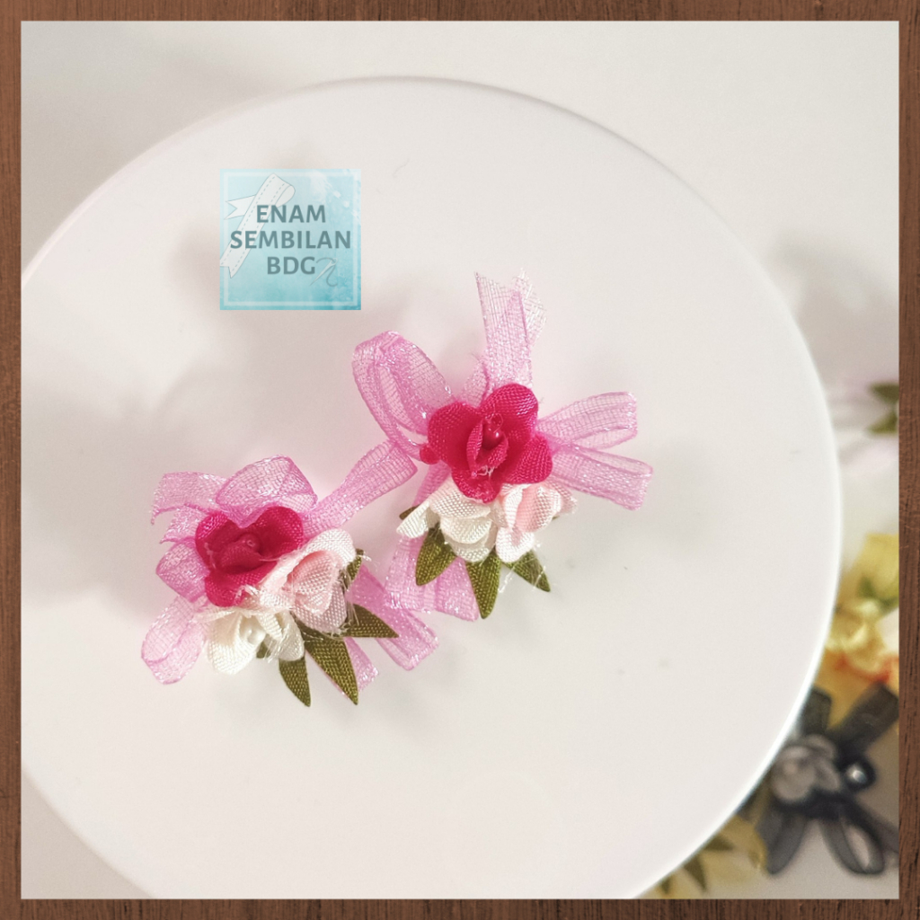 APLIKASI BUNGA PITA B3K ORGANZA hiasan souvenir / jepit rambut / dress / baju