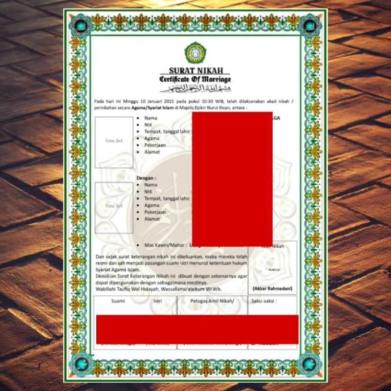 

SERTIFIKAT NIKAH SIRI CUSTOM UNTUK KEPERLUAN TINGGAL BERSAMA