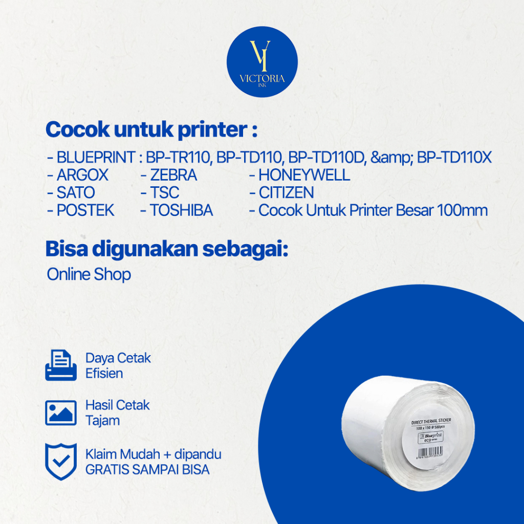 

Direct Thermal Stiker 100x150 Blueprint ECO 100x150 isi 500 Label Stiker Resi On
