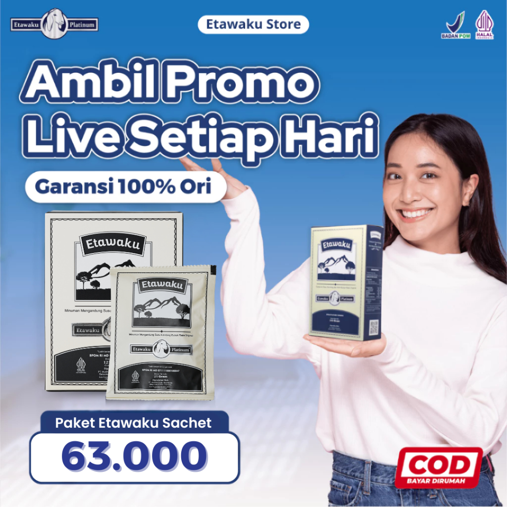 

Etawaku Platinum Sachet Susu Kambing Etawa Sembuhkan Nyeri Tulang Sendi & Sesak Nafas 1 Box (5x25gr)