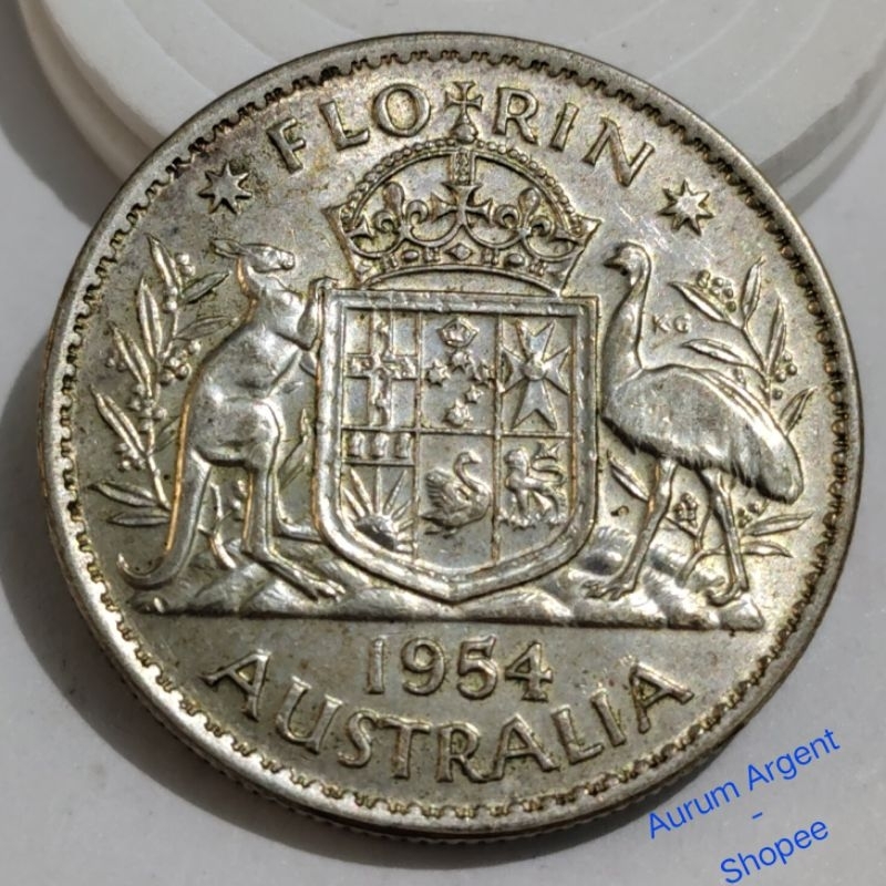 Y.205-- 1 PC KOIN PERAK KUNO ASLI FLORIN ELIZABETH II TH 1954. -- SILVER COIN ---