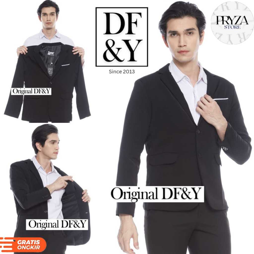 PRYZA Jas Blazer Pria Casual Hitam List Putih Original DF&Y  Jas Blazer Kerja Kantor  Formal Jas Sty
