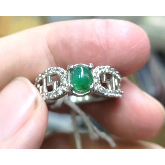 Cincin Batu Bacan Doko Cewek BC116 Hijau Botol Ikatan Perak Mewah