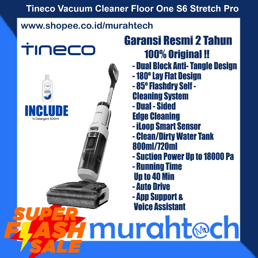 Tineco Floor One S6 Stretch Pro Wet and Dry Cordless Stick Vacuum Cleaner and Floor Washer Vakum Pem