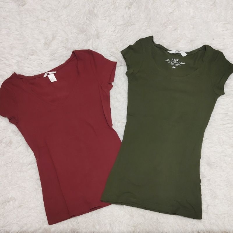 Kaos H&M ijo army , merah bata