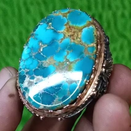 Pirus Persia biru jumbo berkarakter ring perak