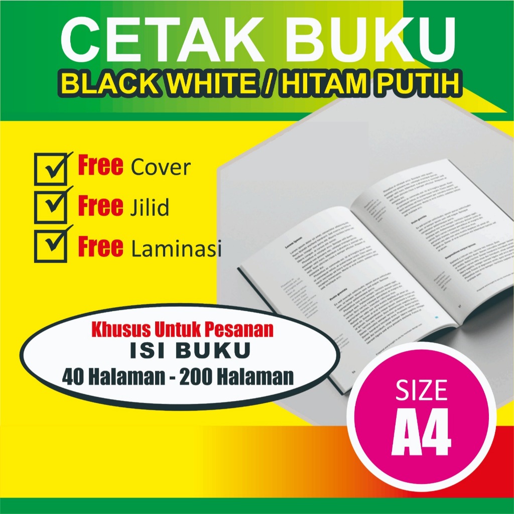 PRINT/CETAK BUKU A4 40 Hal - 200 Halaman HVS hitam putih TERMURAH