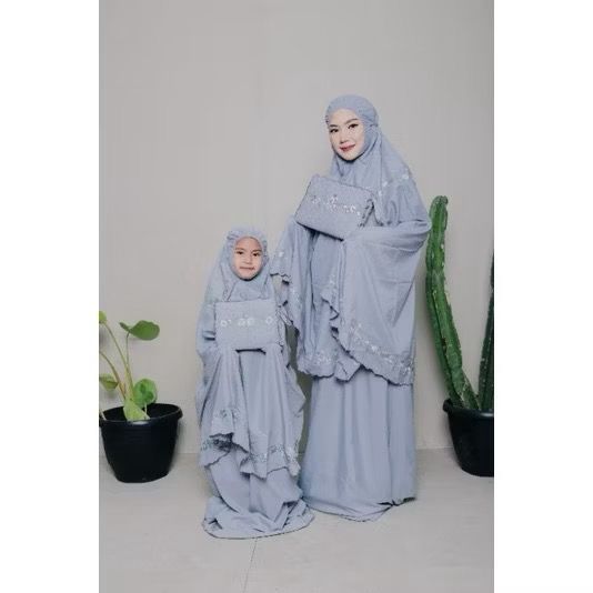 KELVIN COLLECTION - Zaina Couple Mukena Anak & Dewasa Mukena Telekung Renda Mewah Motif Bordir Jumbo