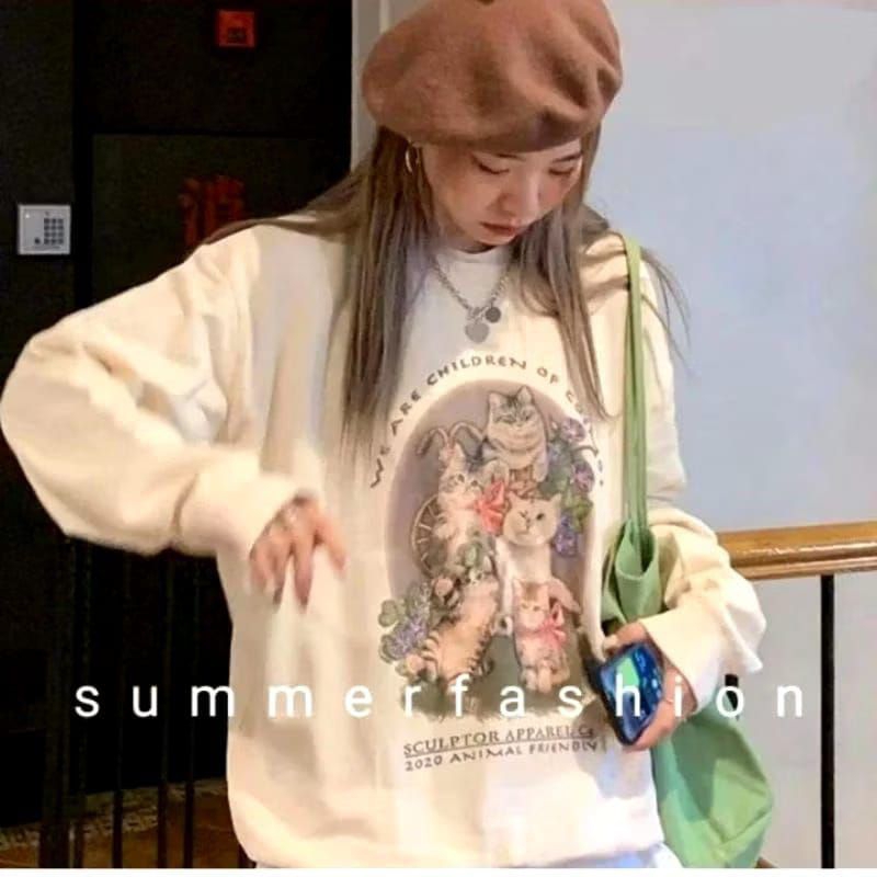 Baju Sweater Animal Cat Korean Style Kaos Vintage