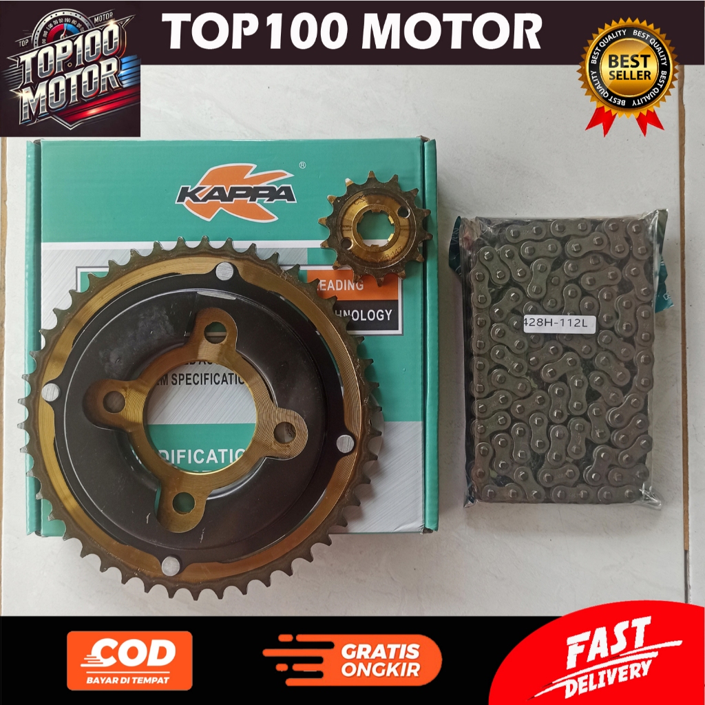 KAPPA GEAR SET KOMPLIT MEGA PRO. GIGI TARIK PAKET + RANTAI HONDA MEGA PRO LAMA. GL PRO NEOTEK