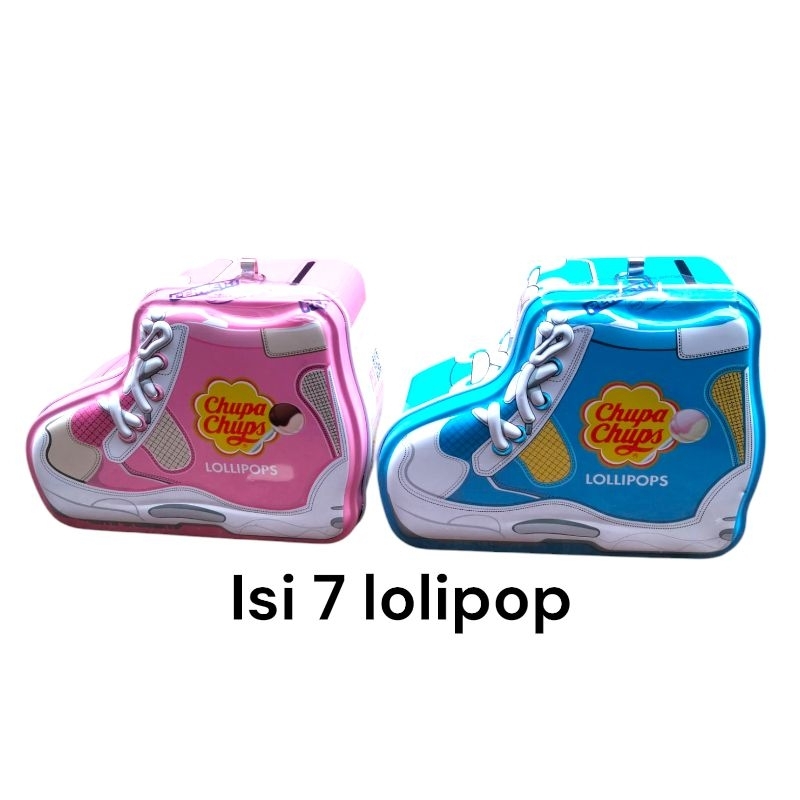 

chupa chups isi 7 lollipops tabungan kaleng bentuk sepatu