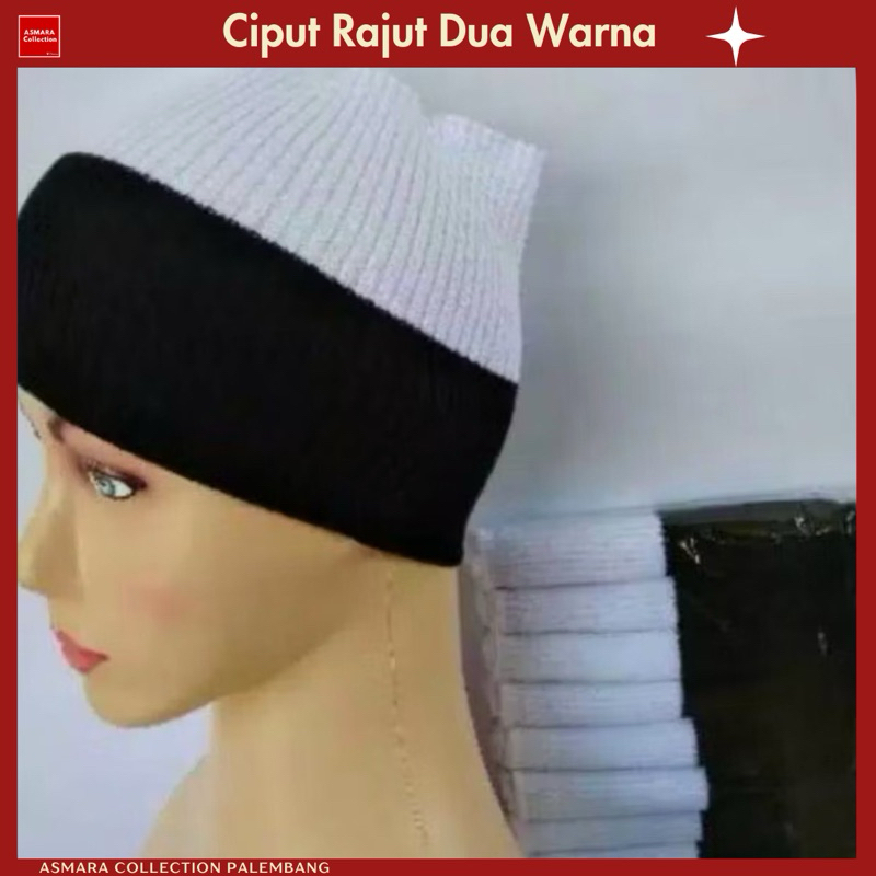 Ciput rajut bandana / rajut premium dua 2 warna hitam putih