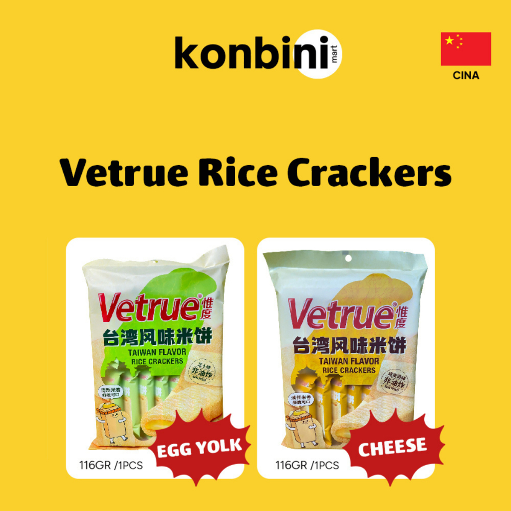 

KONBINI CHINA - Vetrue Rice Crackers 116gr Chesee, Egg Yolk