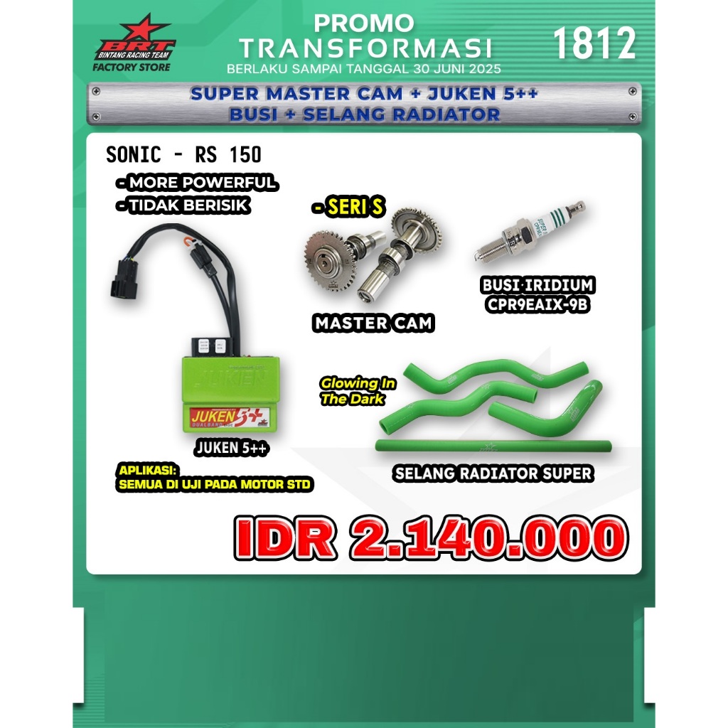 PAKET ECU JUKEN 5++ MASTERCAM SELANG RADIATOR BUSI IRIDIUM SONIC RS 150 BRT BINTANG RACING TEAM