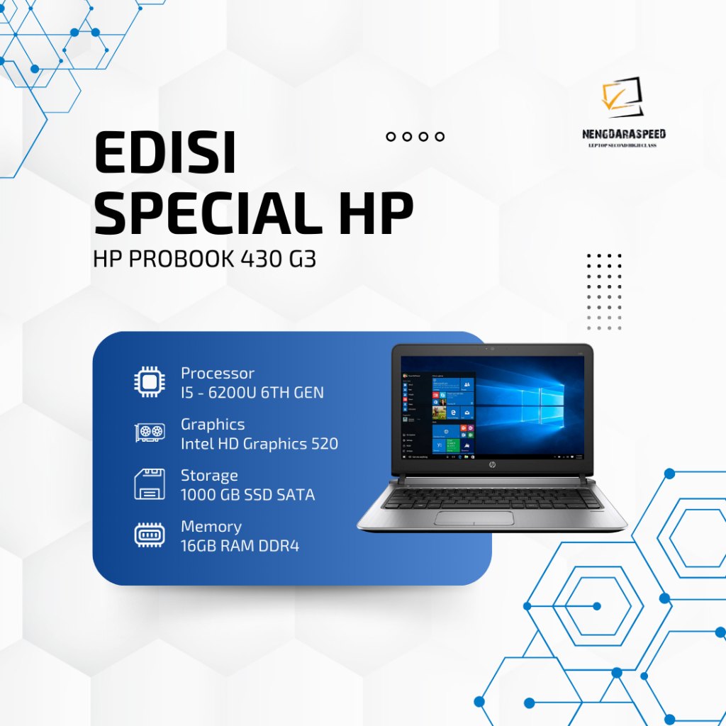 HP PROBOOK 430 G3 I5 - 6200U 6TH GEN / 16GB RAM DDR3L / 512GB SSD SATA 2.5" / HD RESOLUSI