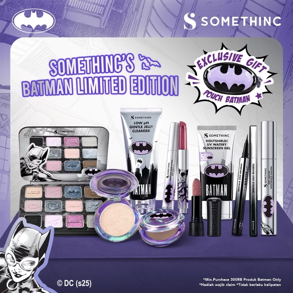SOMETHINC Batman Series - Ceraplump Tinted Lip Balm, Low pH Gentle Jelly Cleanser, Tipsy Lashlift Ma