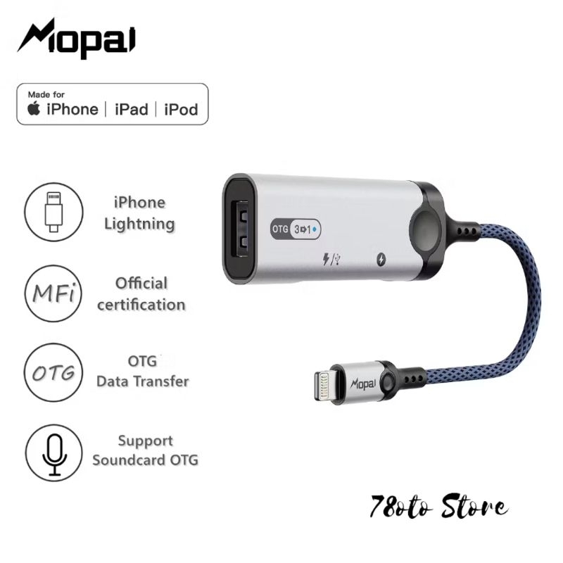 Mopai KT393 OTG iPhone 3in1 Lightning to USB 3.0 Type C with Charging Hardisk Flashdisk Soudcard