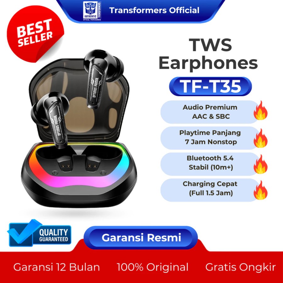 EARPHONE TRANSFORMERS TF-T35 TWS EARBUDS BLUETOOTH 5.4 - HEADSET GAMING - HEADSET WIRELESS - HEADSET
