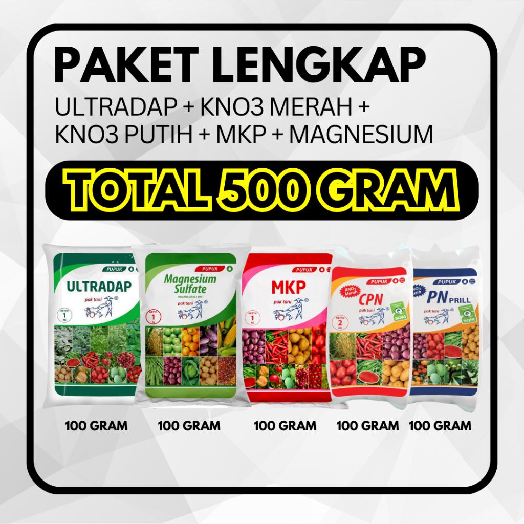 PAKET LENGKAP Pupuk MKP Magnesium Ultradap KNO 3 Putih Kno 3 Merah Total 500 Gram