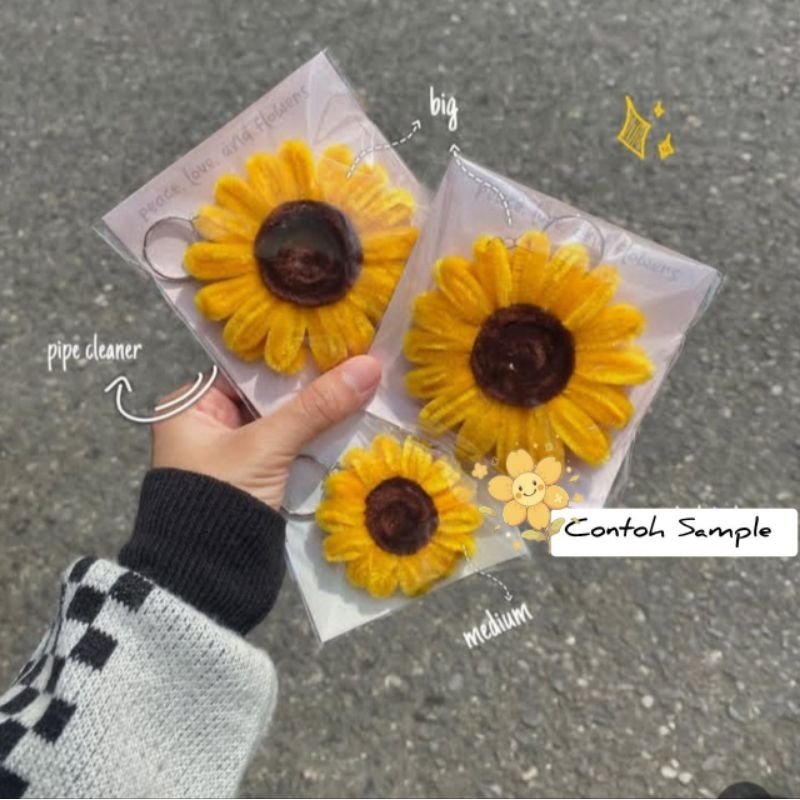 Gantungan Kunci Kawat Bulu/ Gantungan Bunga Matahari / Aksesoris Kawat Bulu