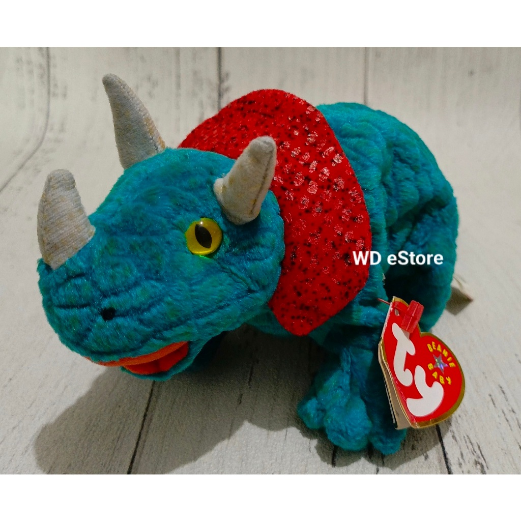 Boneka Dinosaurus Triceratops TY Beanie Baby, Hornsly