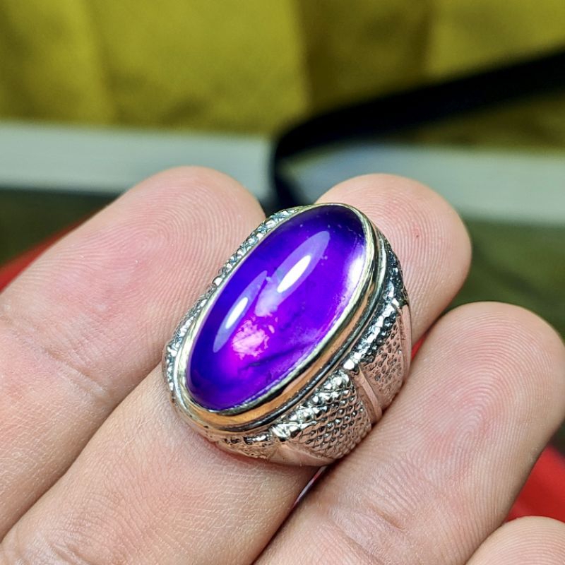 CINCIN BATU PERMATA KECUBUNG UNGU KALIMANTAN JUMBO NATURAL AMATHYES QUARTZ KODE 03306