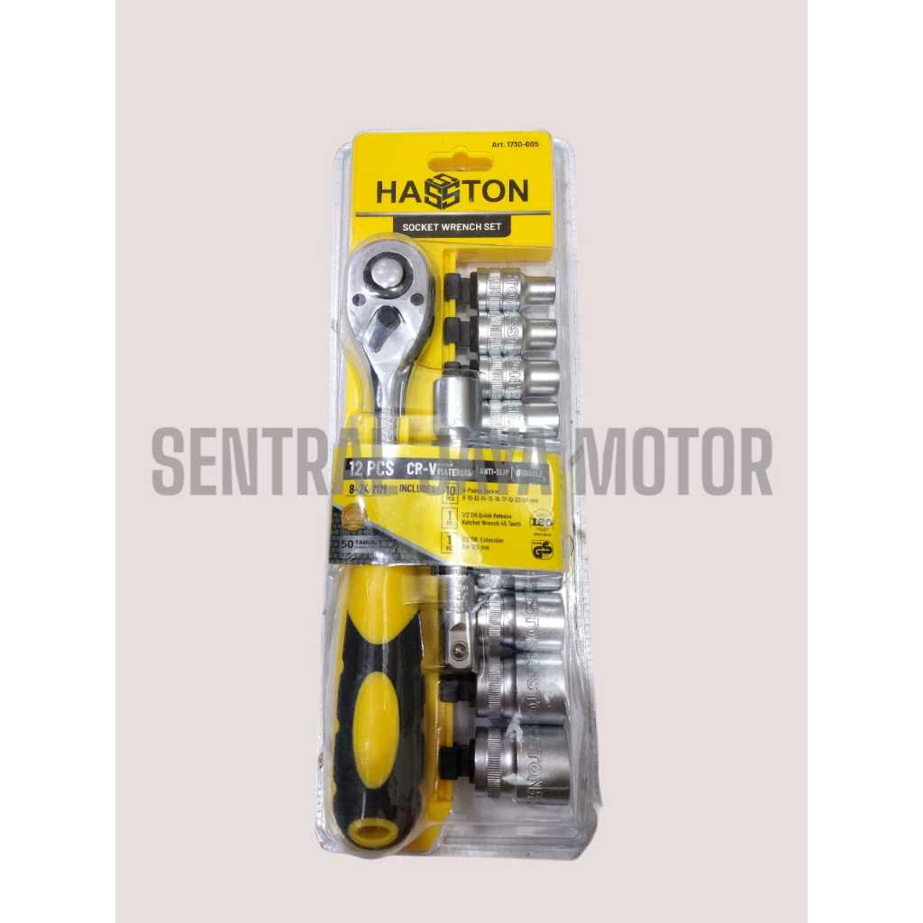 Kunci Sock Set 12pcs 1/2" 6PT 1730-005 HASSTON PROHEX / Kunci Sok Shock Socket Wrench 1730 005 HASST